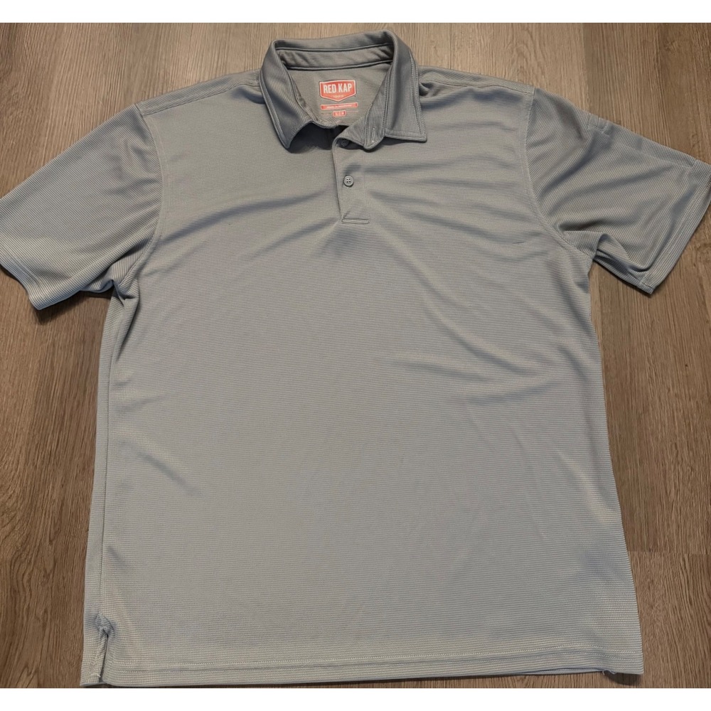 Red Kap Mens Gray Performance Polo Shirt Short Sleeve Size Large Micro Waffle
